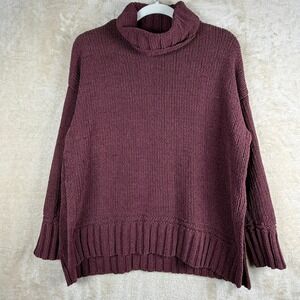 Aerie Oversized Turtleneck Sweater Burgundy Plush Ribbed Knit Pullover XS